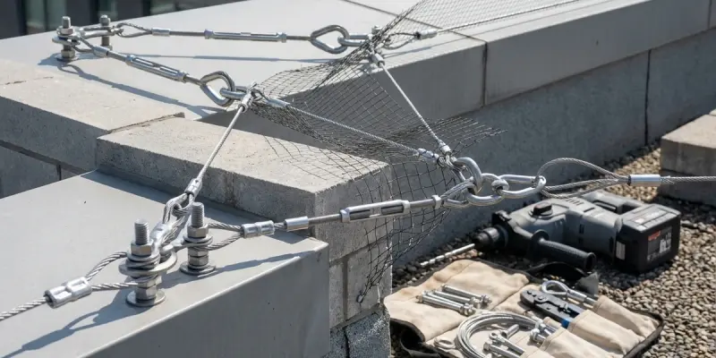 Instalación de redes antipalomas y protecciones en fachada de edificio en Sevilla